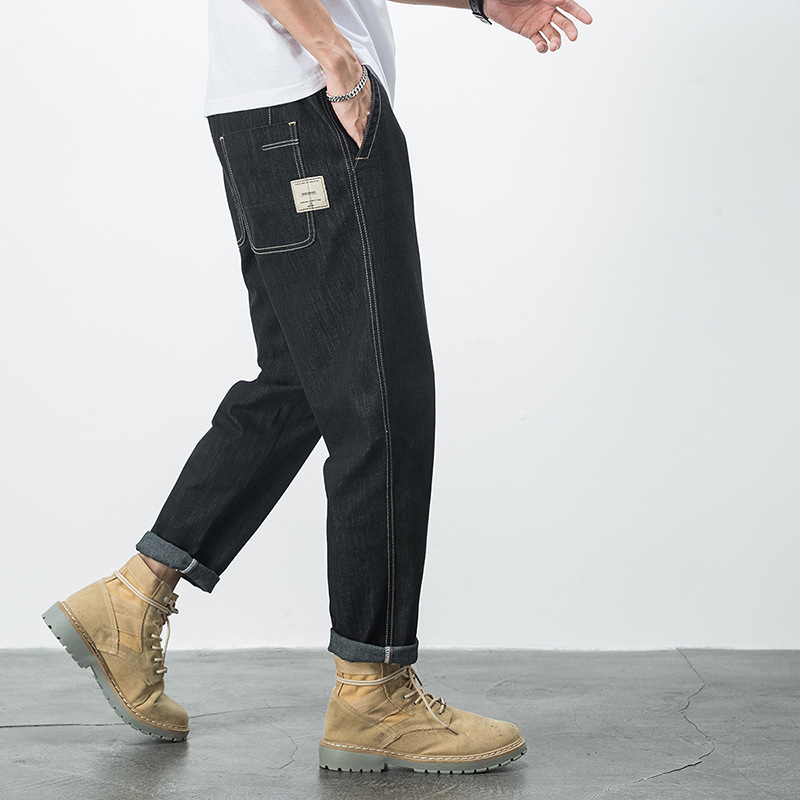 Heißverkaufte, übergroße, bestickte Herrenjeans mit elastischem Bund für Herren. 9-Punkt-Fat-Jeans in Übergröße für Vielseitigkeit für Herren_voghion.com