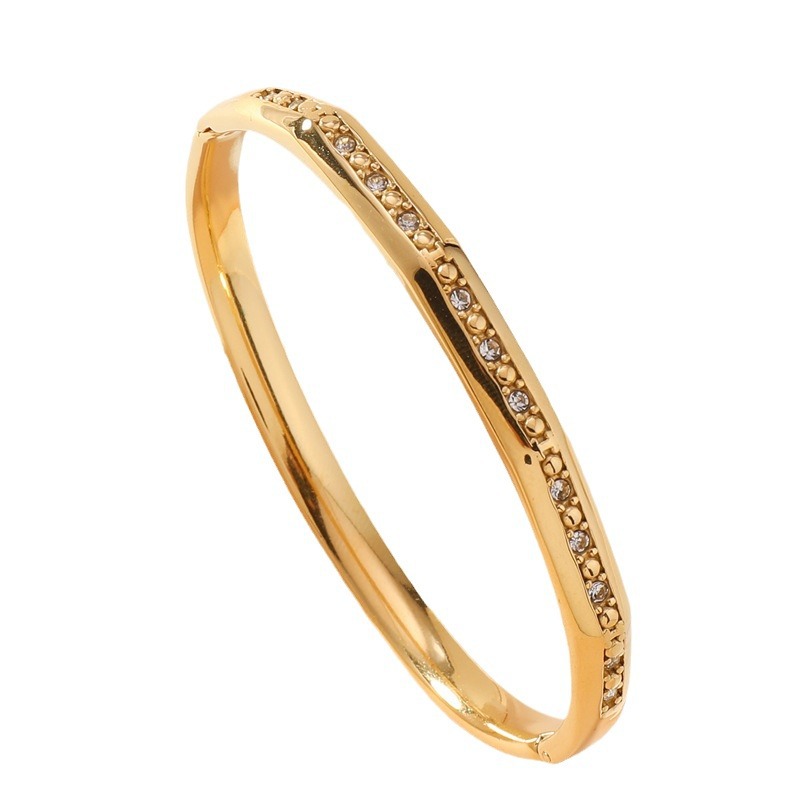 Fábrica directa pulsera de acero inoxidable mujer no decoloración sensación de alta calidad una fila de microdiamantes fijación pulsera joyería de acero