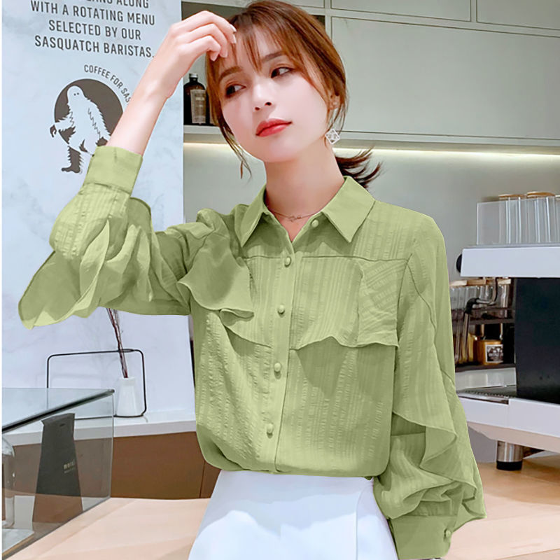シフォンのシャツの女性2025春秋の新型のファッションの長袖の上着の韓国版のゆったりしている洋風の小さいシャツの女性のシャツの潮|undefined