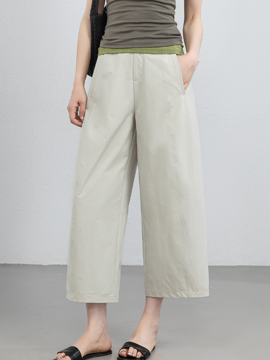 Quần culottes nữ ống rộng cạp cao dáng bong bóng, chất vải mỏng mùa hè, che hông tôn dáng — Hổ phách gừng