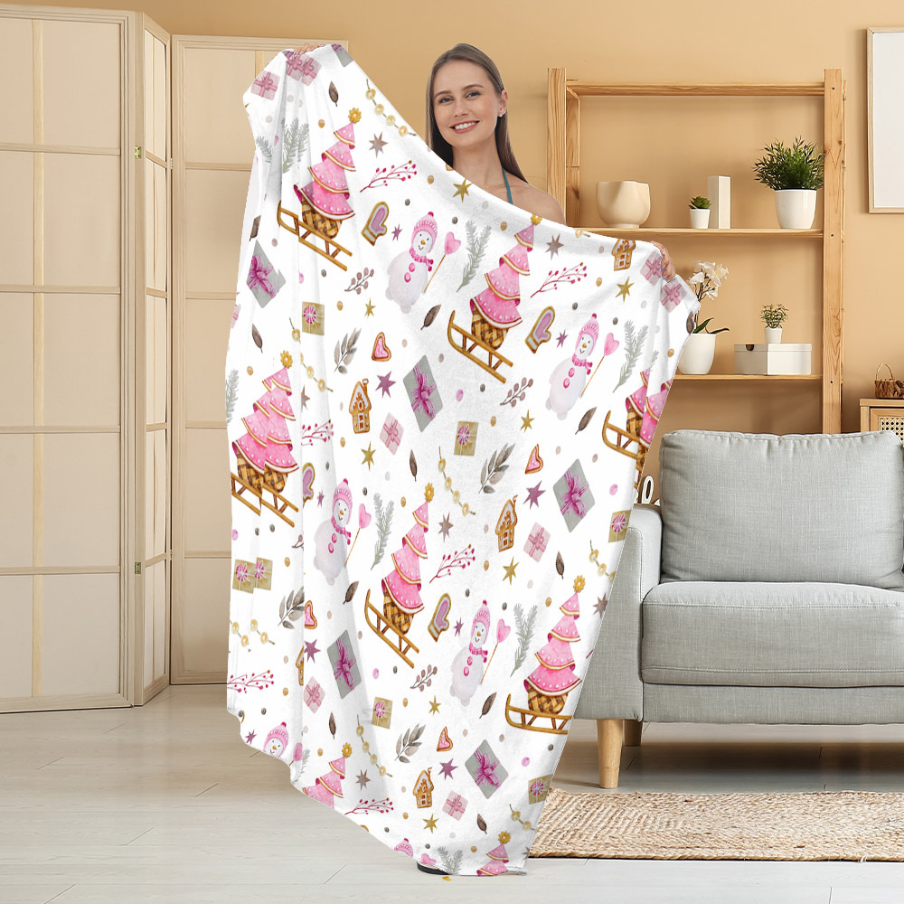 Manta de Franela Festiva con Estampado Navideño, Manta para Siesta, Manta para Aire Acondicionado, Manta Gruesa para Sofá, Manta para Dormitorio