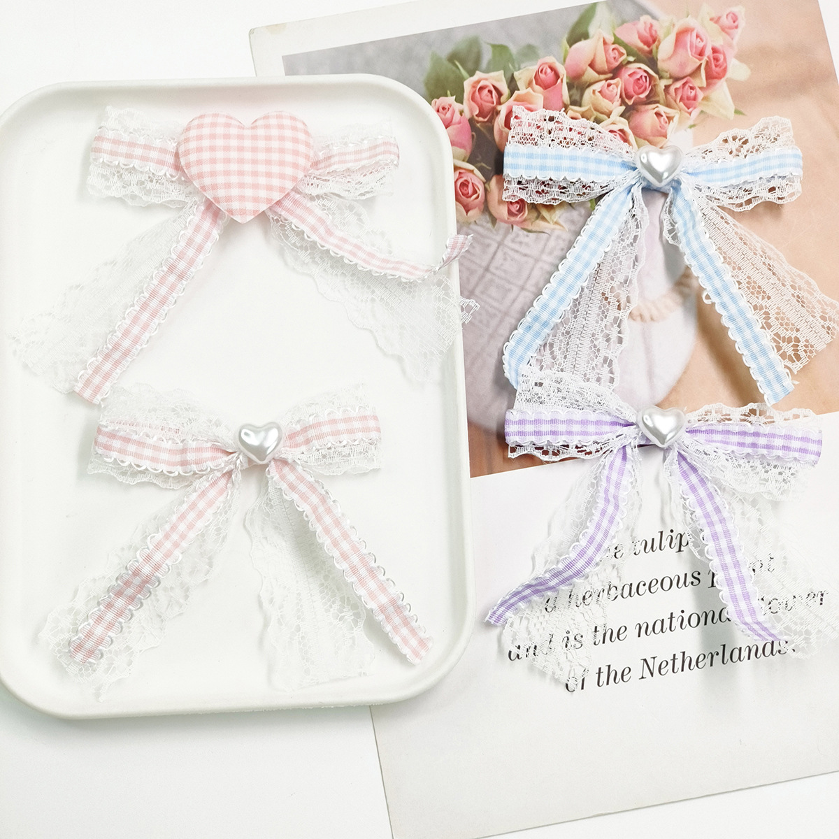 Cute lace hairgrip pearl with bow