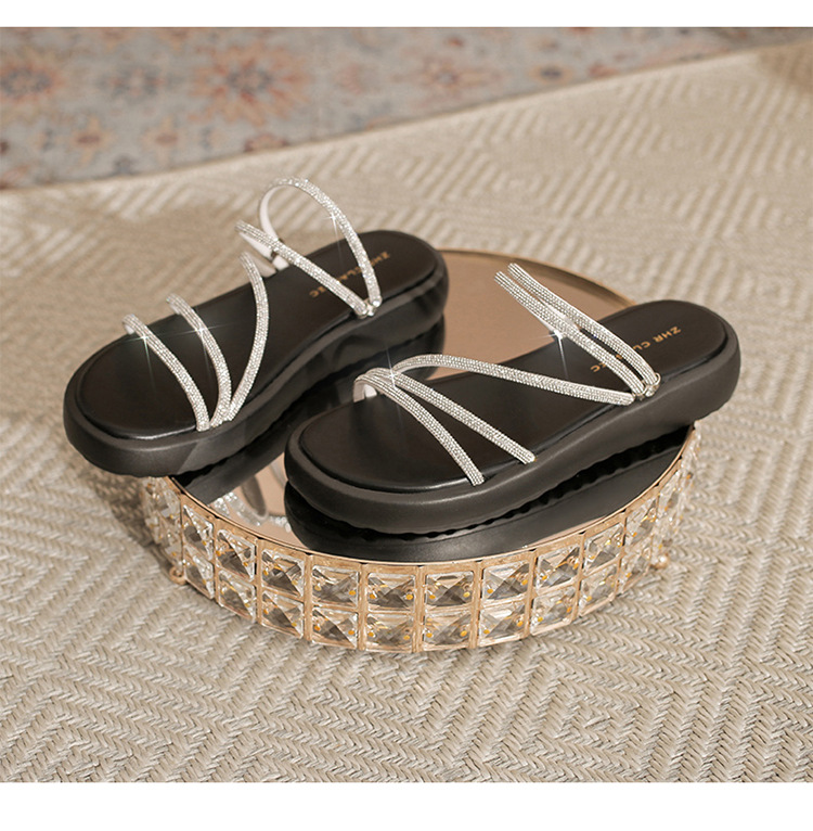 Sandal đính đá nữ đế thấp lấp lánh phong cách Tây, dễ phối đồ — BK110 màu bạc chi tiết 23