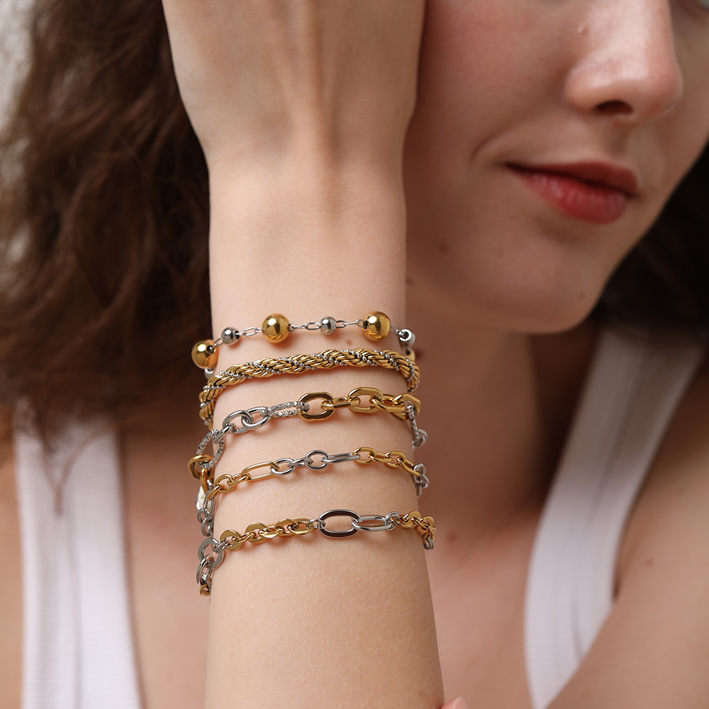 PVD Coated Gold Plating Process Lobster Trigger Clasp Closure Clasp Closure Type IG Style Simple Style Geometric 304 Stainless Steel Cable Chain Bracelets In Bulk