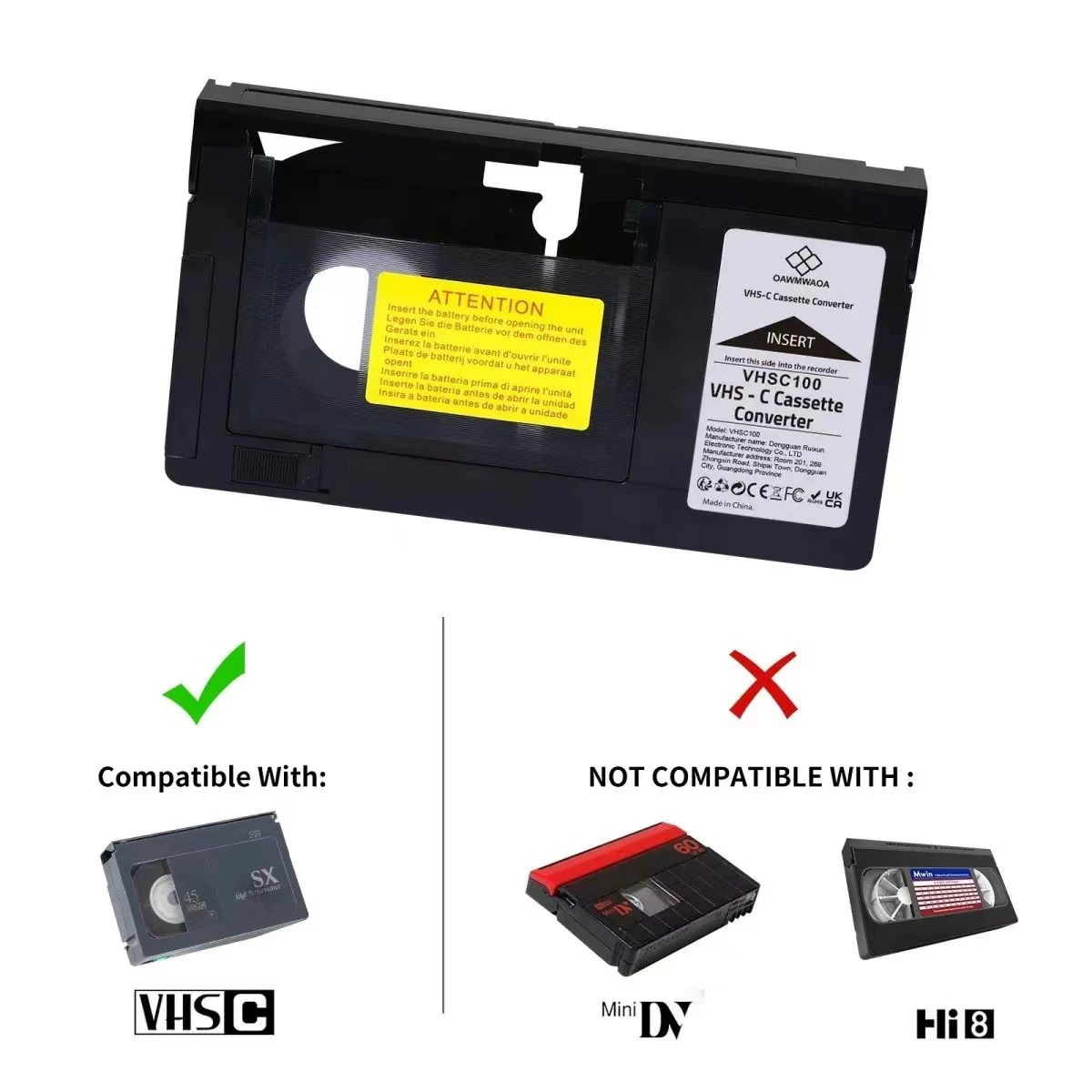 Прямой видеокассета VHS в VHSC, конвертер коробка роторная коробка minid/hi8 не совместим