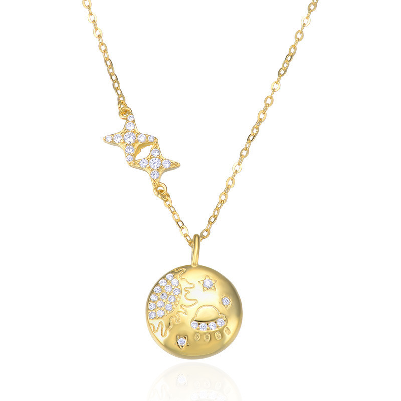 Collar de plata esterlina 925 estilo japonés y coreano creativo cosmos estrella cadena de lujo ligero aire planeta cadena clavícula mujer