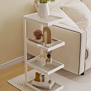 Modern Light Luxury Wrought Iron Side Table Storage Rack for Home, Corner Table for Bedroom, Ultra-Narrow Bedside Cabinet with Changhong Glass Side Table