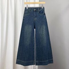 140小个子弹力牛仔裤女秋2025年新款150显高宽松复古八九分阔腿裤