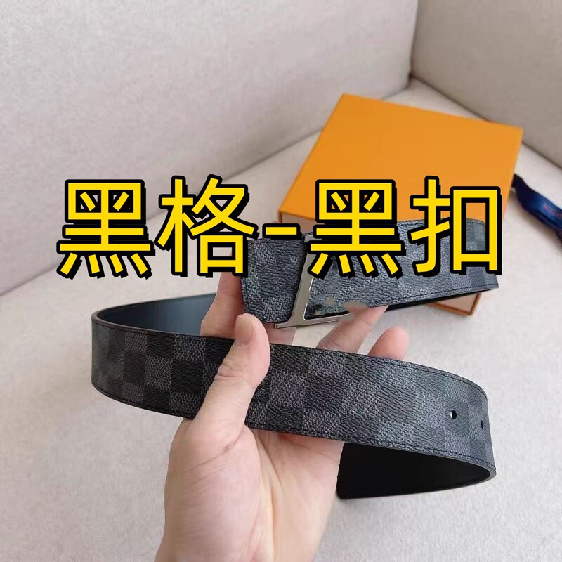 广州男士皮带男款韩版潮休闲百搭韩系平滑扣字母格纹个性裤带腰带|undefined