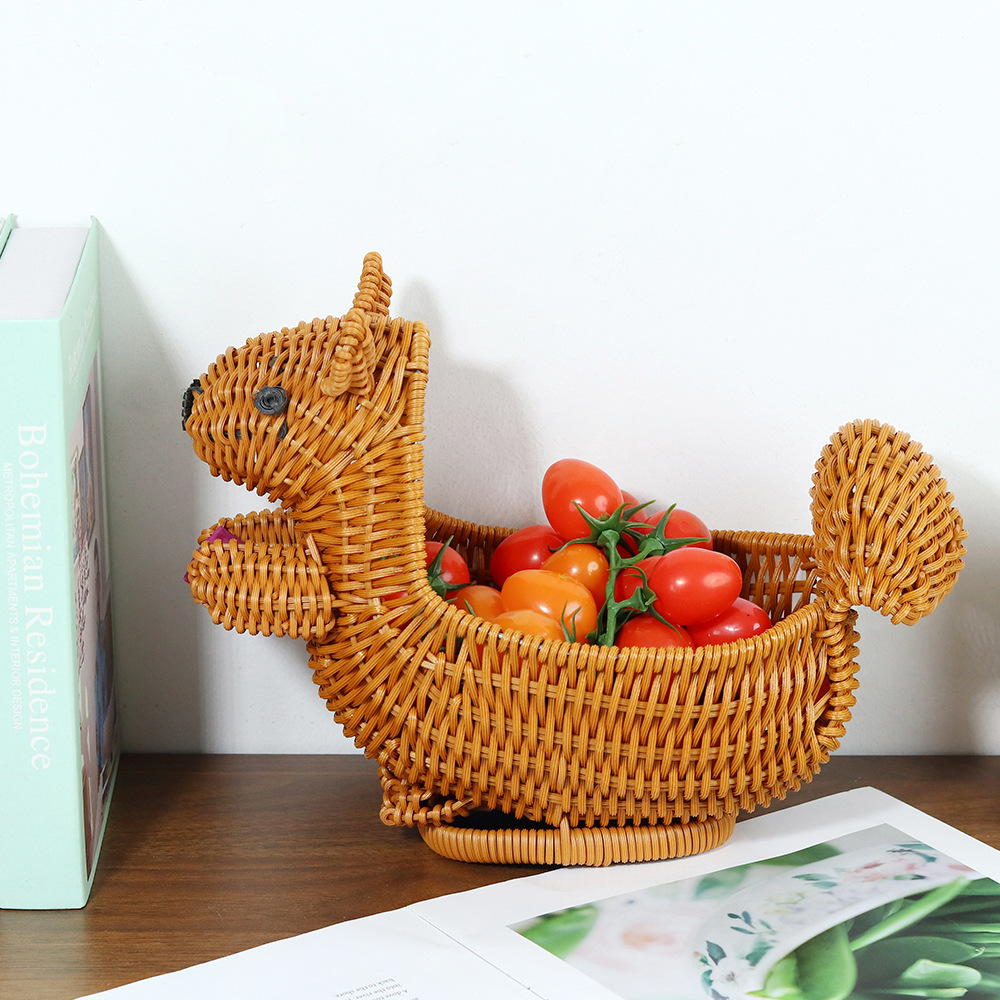 Snack creativo cesta de almacenamiento cesta de ratán sala de estar escritorio decoración tejida a mano de dibujos animados cesta de animales cesta de ratán