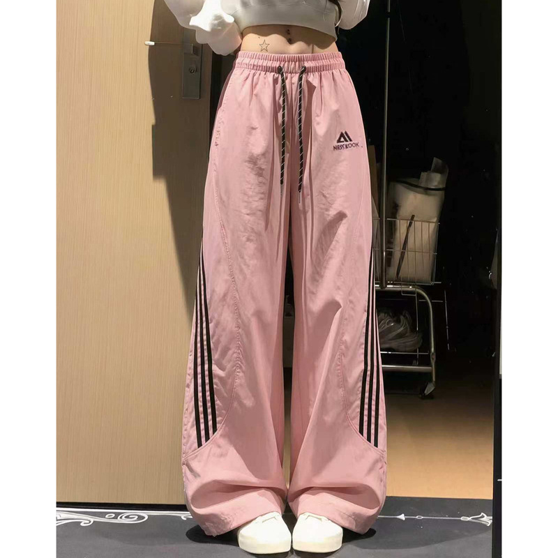 Pink American-Style Three-Pocket Quick-Dry Work Pants for Women, Summer 2026 New Sports-Style Quick-Dry Casual Straight Wide-Leg Pants