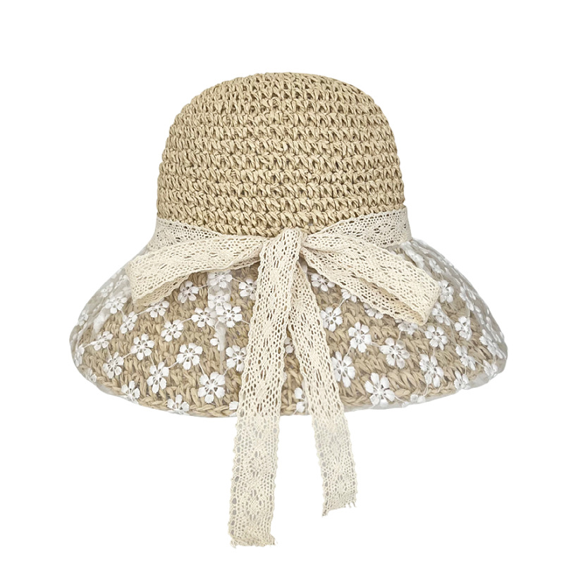 112g Weight Straw Hat Hats Type Casual, Outdoor Occasion Papyrus Material Bow Knot Pattern Spring&Summer Season Women's Gender Hawaiian, Tropical, Sweet Style Curved Eaves, Ruffles Rim Women's Hawaiian Tropical Sweet Bow Knot Curved Eaves Ruffles Straw Hat 46