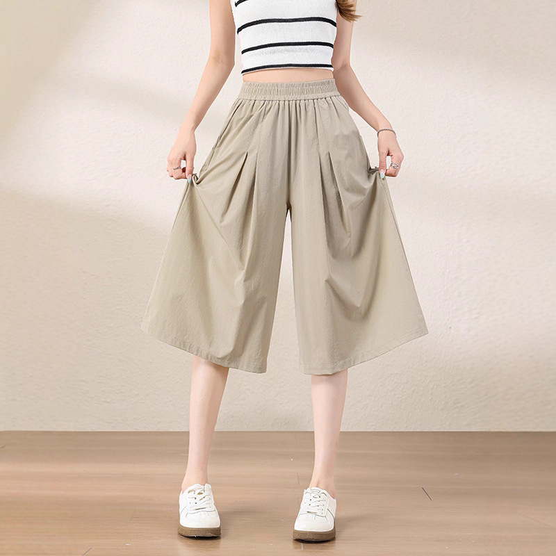 Women's Cropped Wide-Leg Pants 2026 New Summer Thin High-Waisted Loose Drapey Plus-Size Fashion Casual Pants for Women