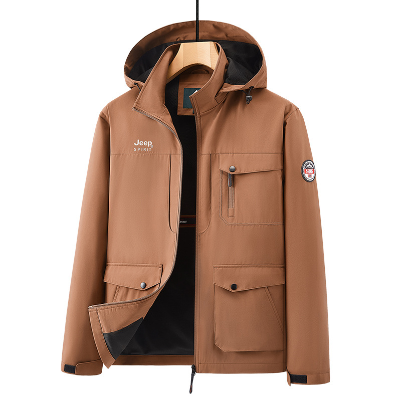 Nueva chaqueta de asalto de bolsillo al aire libre de mediana edad se puede quitar la gorra suelta de tamaño grande chaqueta de primavera y otoño a prueba de viento ropa de hombre