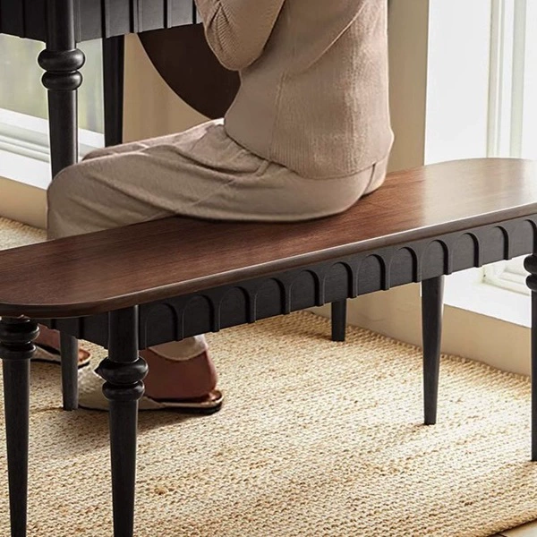 Длинная скамейка из массива дерева во французском стиле, винтажный длинный обеденный стул, табурет, скамейка, домашний обеденный табурет, скамейка для смены обуви в американском стиле ретро, ​​кровать sω.