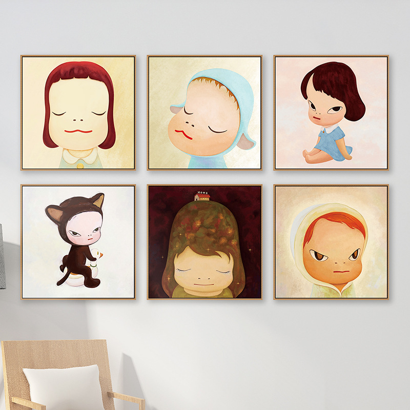 奈良美智装饰画现代日式梦游娃娃卧室墙画房间挂画儿童日系壁画