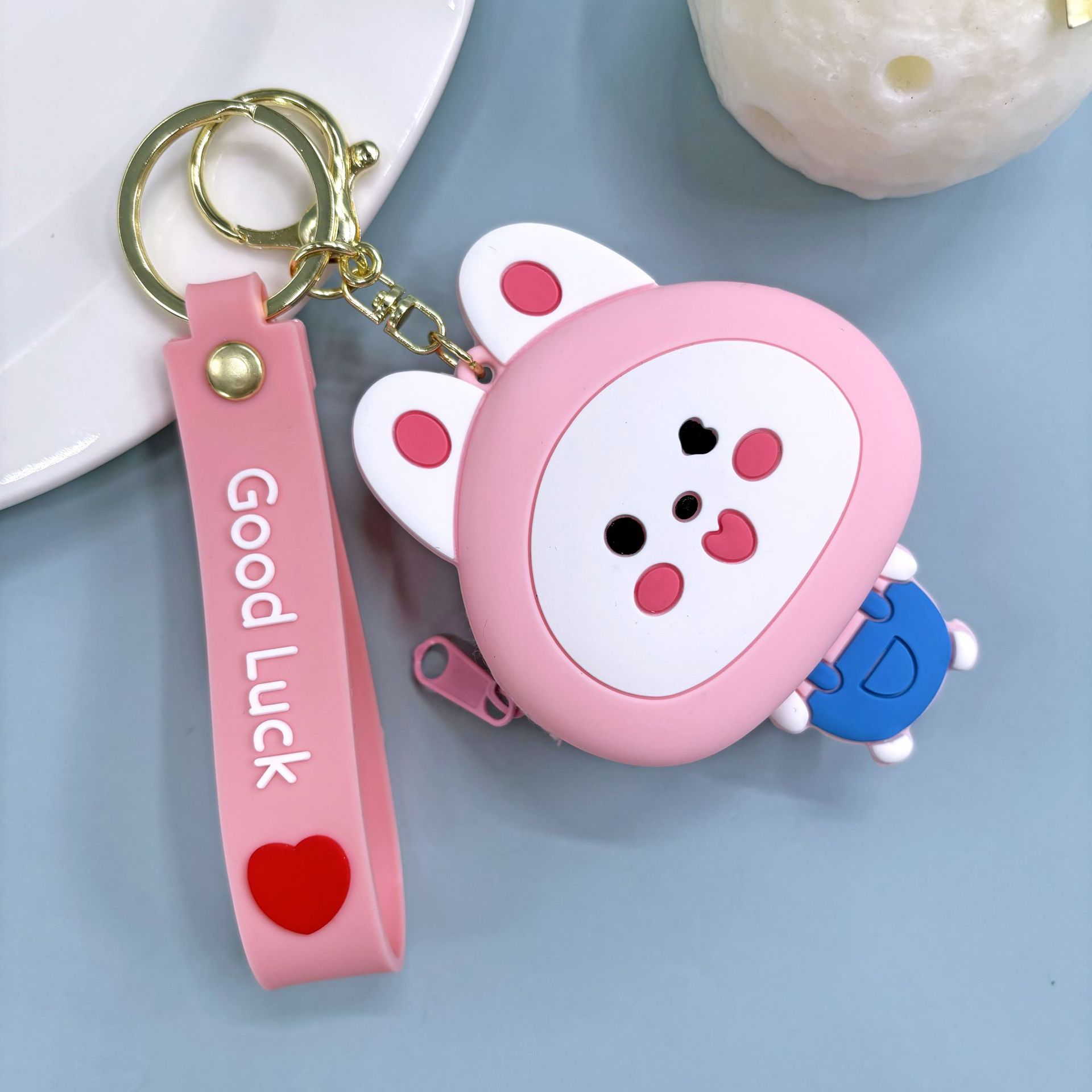 Super lindo Sanliou pareja de almacenamiento bolso de cambio llavero lindo monedero de fresa oso colgante bolso de llaves de chicas