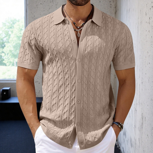 Summer Fashion Knitted Shirt Men's Casual Button Cardigan POLO Shirt SY0084 