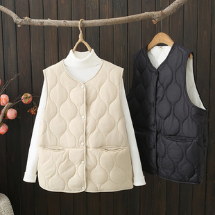 2023 autumn and winter vest lightweight plus size women's simple fleece-lined vest fat MM200 kg vest versatile slimming 9110