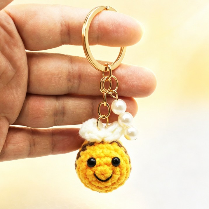Handmade Crochet Wool Knitted Internet-Famous Little Bee Keychain Animal Doll Bag Pendant Accessory in Japanese and Korean Style
