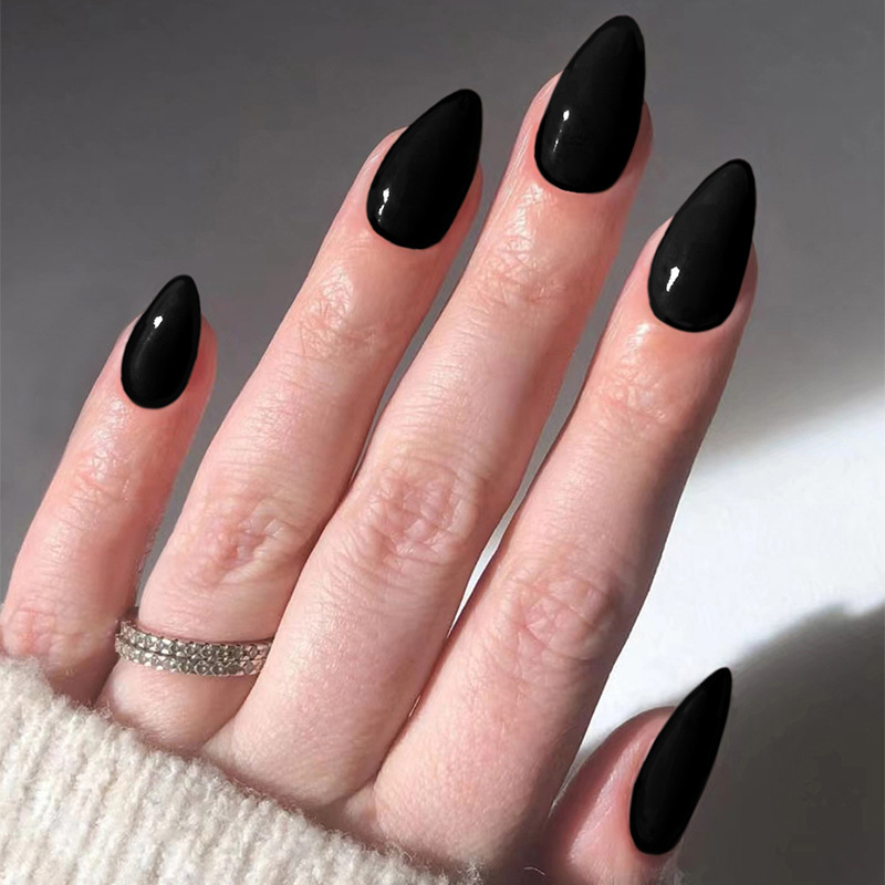 Foreign Trade Nail Art Patch Short Almond Nail Art Pieces Wear Armor Removable Solid Color Black Nail Art Patch 30 Pieces Foreign Trade Nail Art Patch Short Almond Nail Art Pieces Wear Armor Removable Solid Color Black Nail Art Patch 30 Pieces