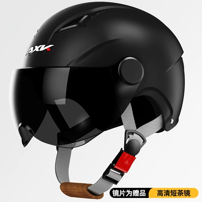 Carefully Selected 3C Certified Electric Vehicle Helmet for Men, All-Season Battery Half Helmet, Women's Summer Motorcycle Cycling Helmet (Motosiklet kaskı (dəbilqə)) - 3c-matte-black-short-tea-mirror