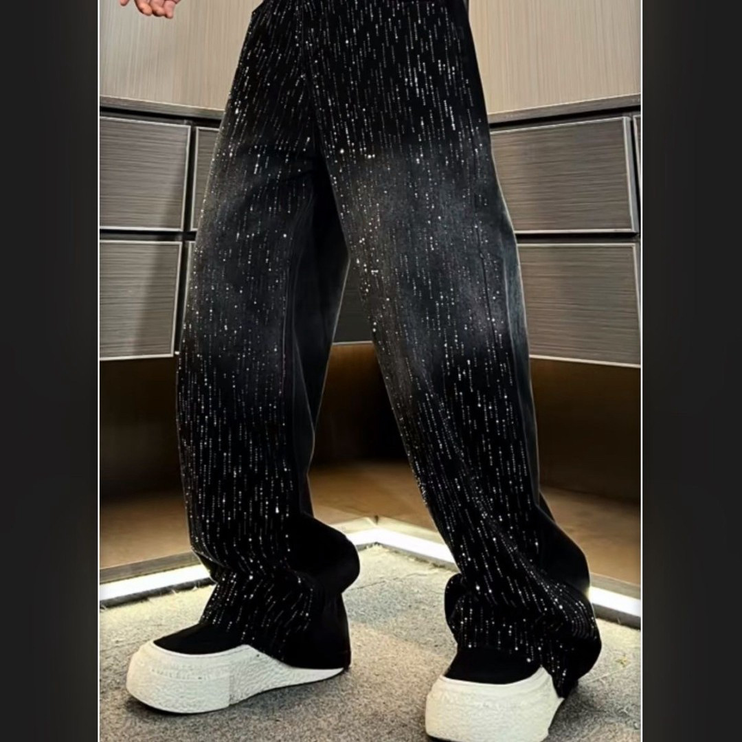 Ombre Rhinestone Jeans – High-Waisted Wide Leg Pants With Gradient Wash (S-2XL, Non-Stretch Cotton)_voghion.com