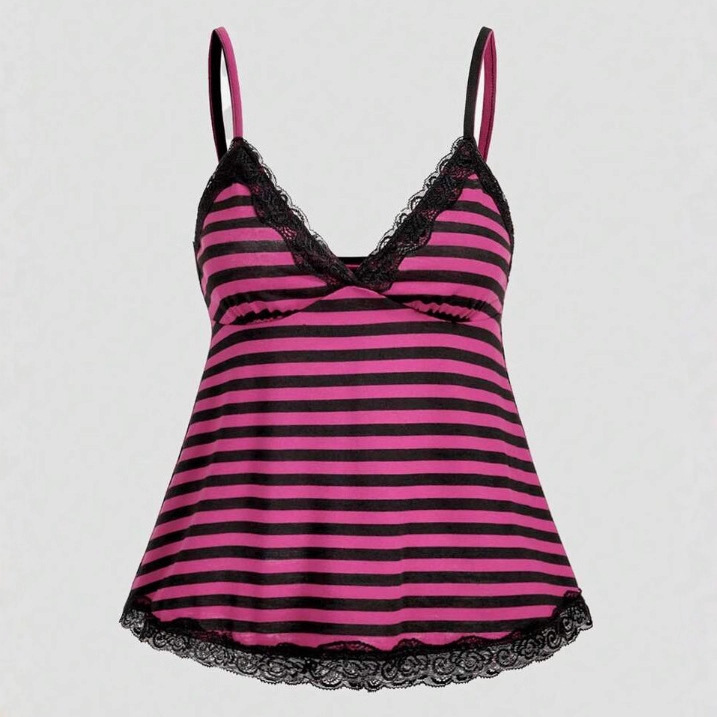 European and American Cross-Border New Summer Style Punk Style Sexy Y2K V-Neck Contrast Striped Spaghetti Strap Tank Top Ins European and American Cross-Border New Summer Style Punk Style Sexy Y2K V-Neck Contrast Striped Spaghetti Strap Tank Top Ins