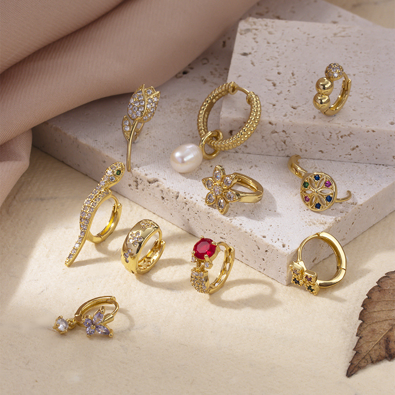 Fashion Flower Copper Inlay Zircon Ear Studs 1 Piece