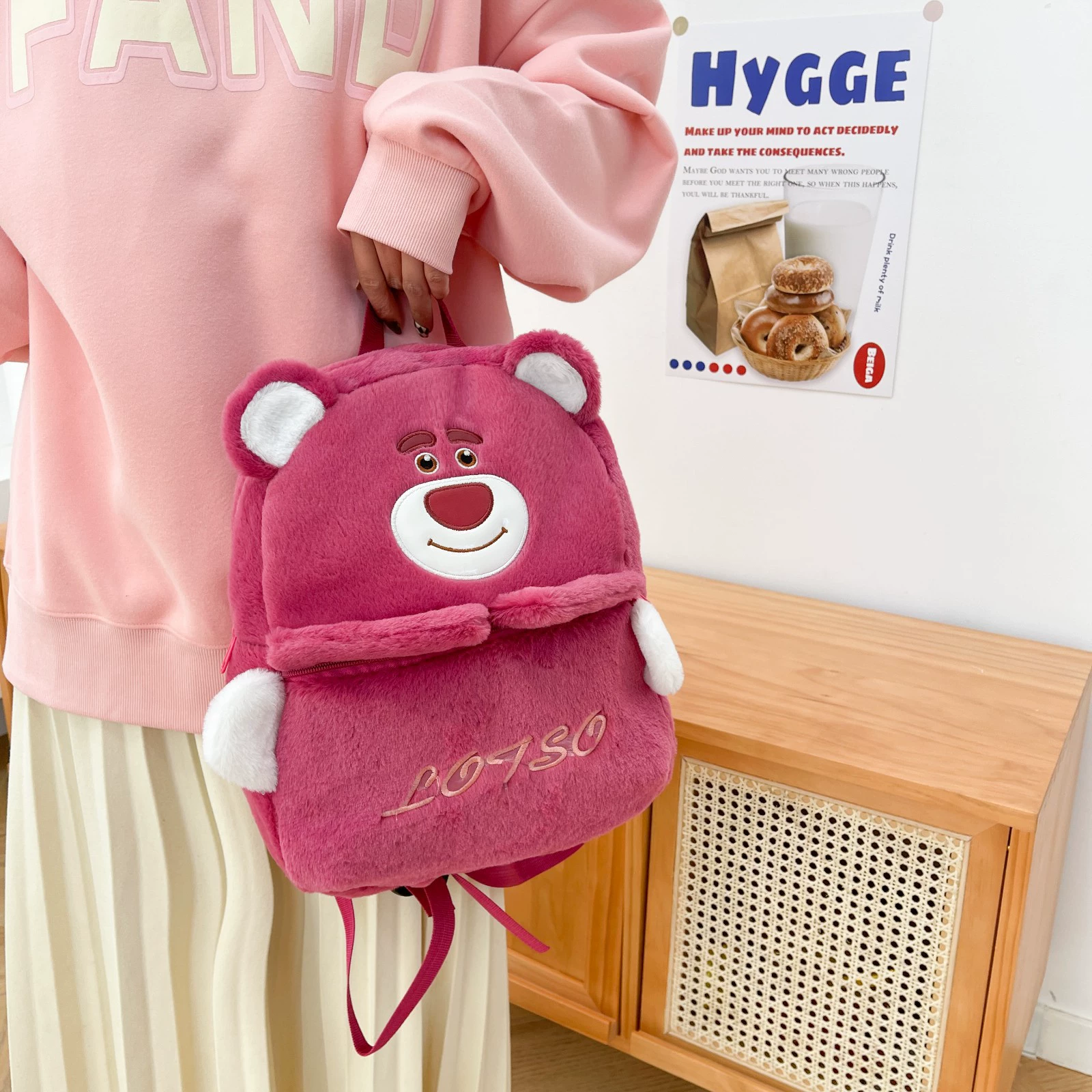 Cartoon universal plush school bag for students, capacious doll, trend backpack