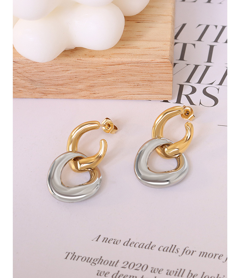 French style ins jewelry C-shaped double ring detachable geometric earrings titanium steel 18k earri