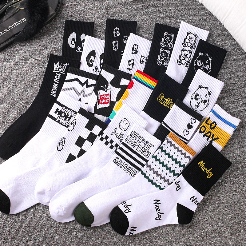 Socks for Women, Sports Basketball Socks, Cartoon Animal Black and White Letter High Socks, Men's Long Socks Wholesale