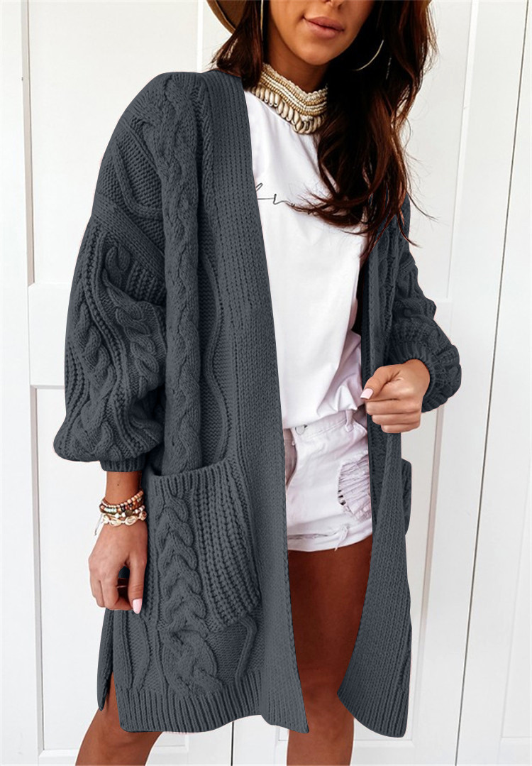 Soft Fleece Stretch Warm Twist Knit Cardigan NSJXW105051