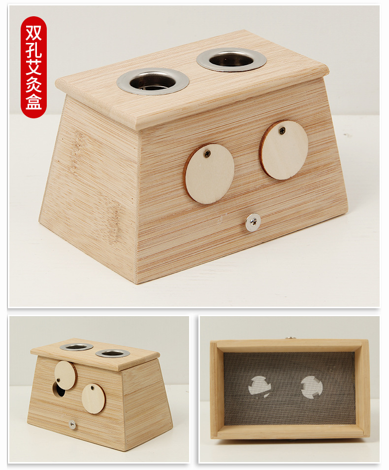 Six Hole Moxibustion Box Ai Jiu He Wooden Warming Device for Traditional Moxa Therapy and Wellness Massage in use