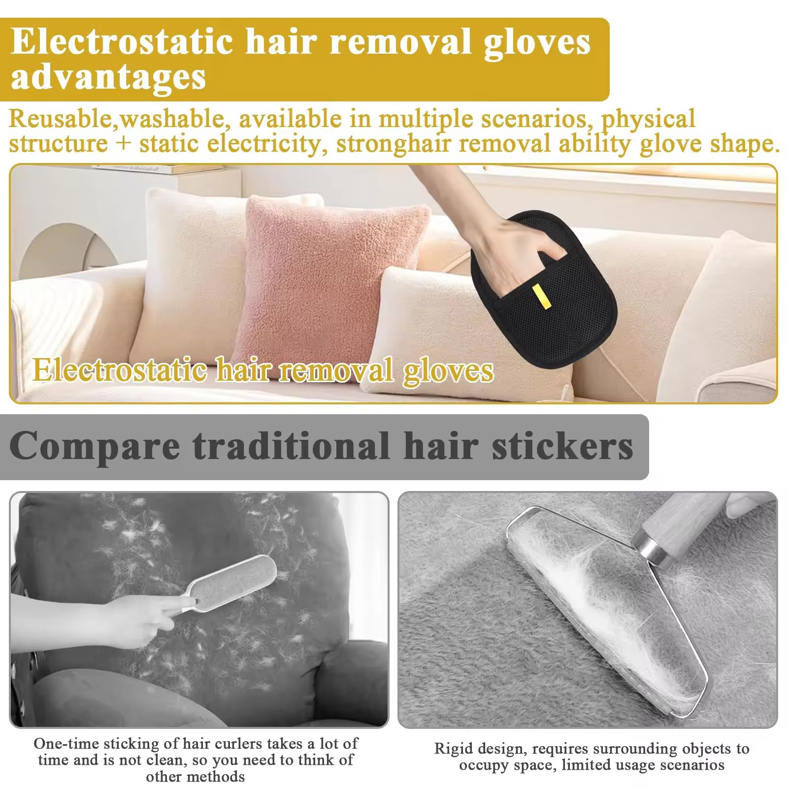 Pet Hair Removal Gloves Cat Hair Cleaner Cat Hair Remover Cat Grooming Tool Hair Removal Brush Hair Picker-up Dog Pet Gloves