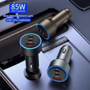 85W alüminium ərintisi USB+ikili PD çoxportlu avtomobil şarj cihazı