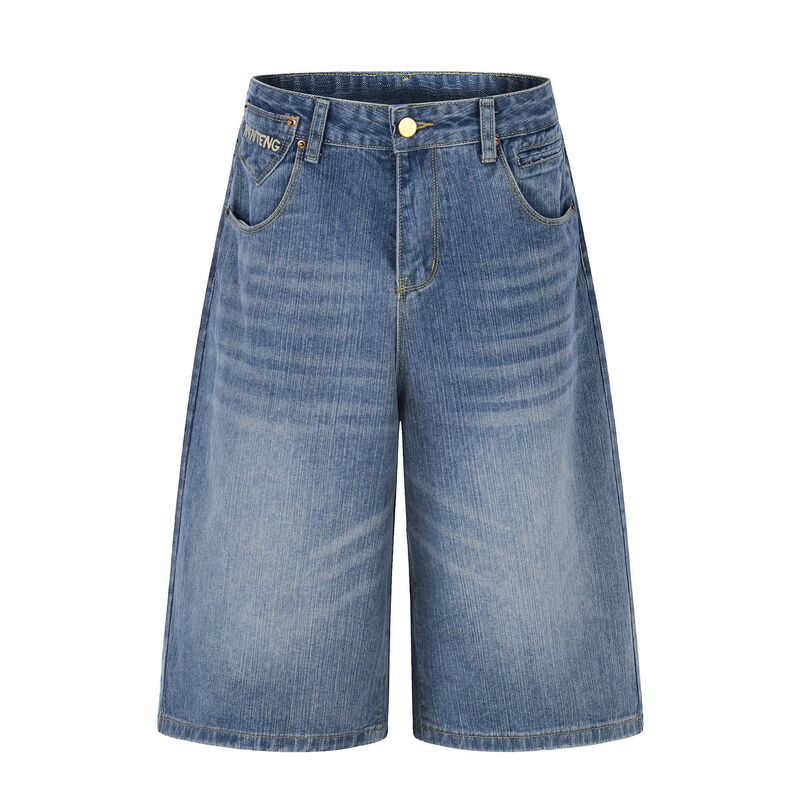 American Retro Trendy Brand Washed Straight-Leg Cropped Jeans Unisex Cleanfit Loose Casual Wide-Leg Shorts American Retro Trendy Brand Washed Straight-Leg Cropped Jeans Unisex Cleanfit Loose Casual Wide-Leg Shorts