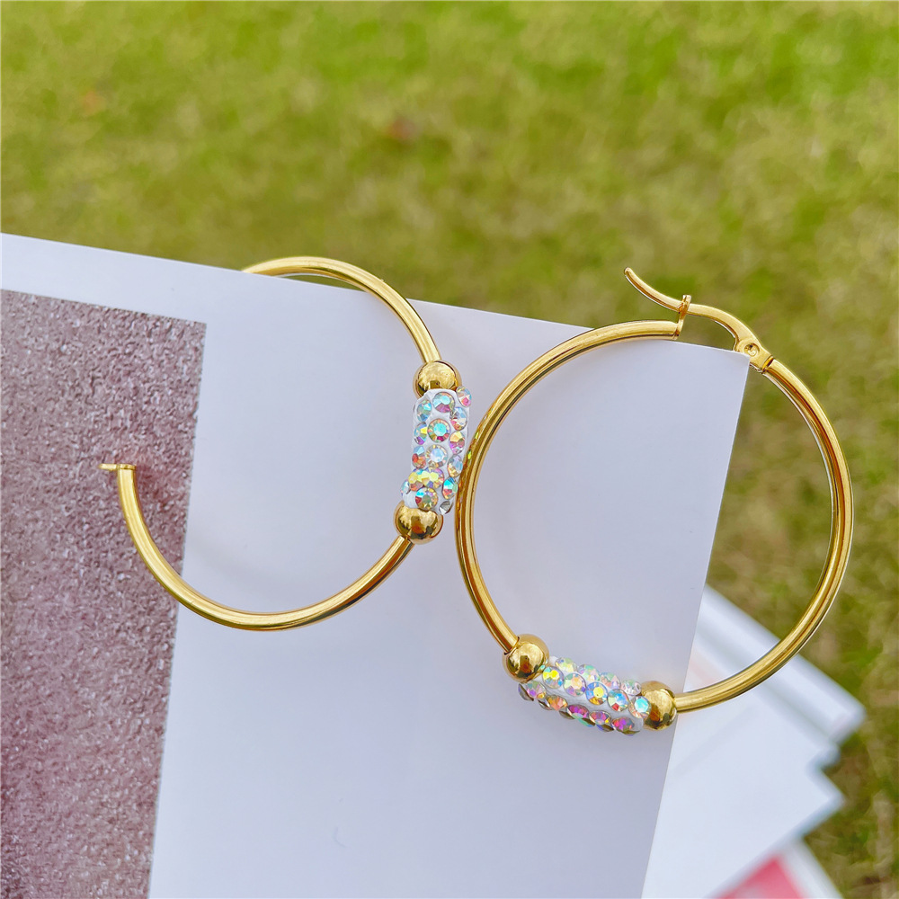 Simple Style Geometric Stainless Steel Inlay Zircon Earrings 1 Pair