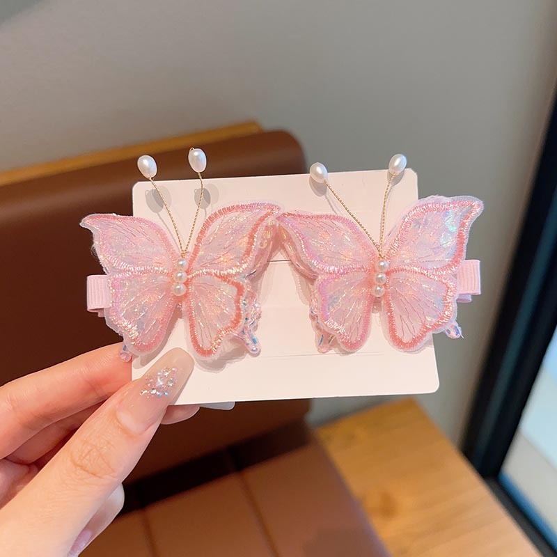 子供の超仙気刺繍の蝶のヘアピンの女の子のかわいい古風な漢服の髪飾りのカードの王女の前髪のサイドクリップ|undefined