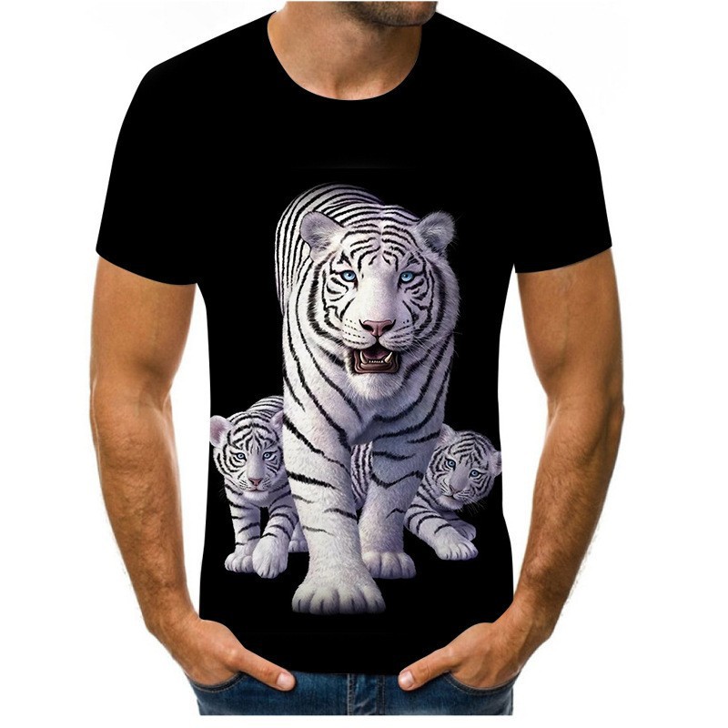 Venta caliente Forest Beast 3D impresión digital hombre calle salvaje hombro recto jersey transpirable suelta camiseta de manga corta