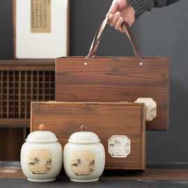 复古瓷罐茶叶包装盒储存罐红茶绿茶大红袍空礼盒陶瓷茶叶罐整套装