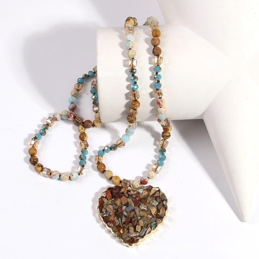 70g Weight Sweater Chain Classification Glass Chain Material 1 Piece Quantity Daily Occasion Glass Material Heart Shape Pattern Women's Gender Beaded, Plating Design Bohemian Style Bohemian Heart Shape Glass Stone Sweater Chain In Bulk Natural Stone Necklace 9