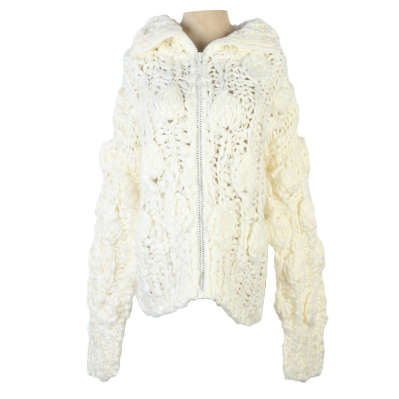 Europe and the United States cross-border autumn and winter new lazy wind loose handmade thick stick needle thick zipper sweater lapel cardigan women