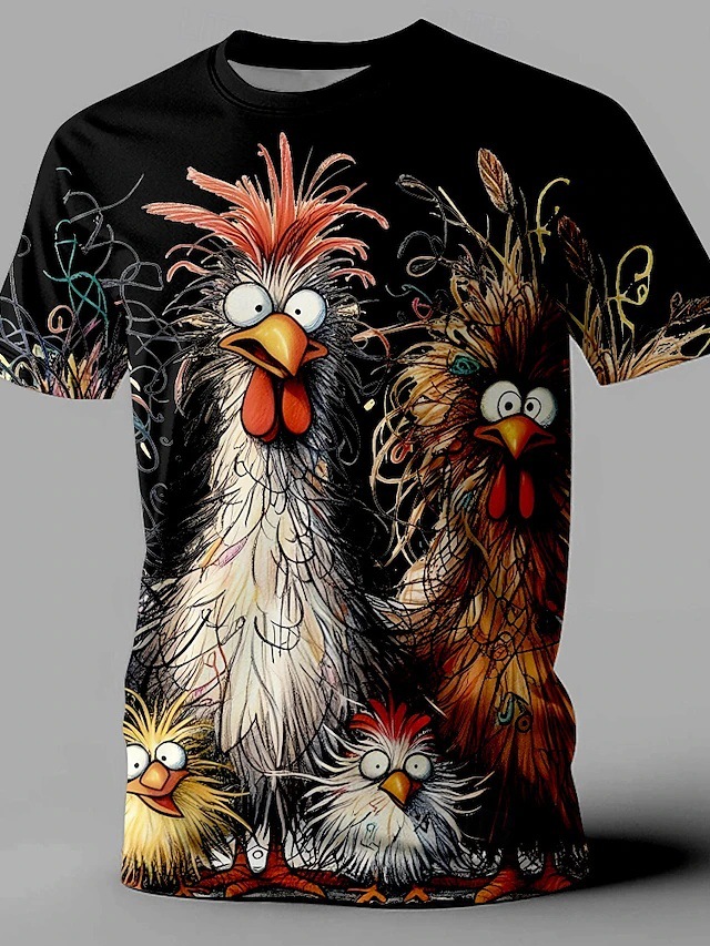 Venta caliente pollo frito 3D impresión digital fábrica venta directa verano calle salvaje suelta cuello redondo camiseta de manga corta