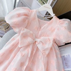 女童連衣裙夏裝2024新款洋氣公主風連衣裙女寶寶時尚泡泡連衣裙女