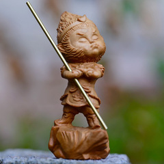 Cliff Cypress Wood Carving of the Proud and Timid Little Sun Wukong Car Decorative Ornament Solid Wood Carving of the Great Sage Equalling Heaven Monkey King Desktop Decor