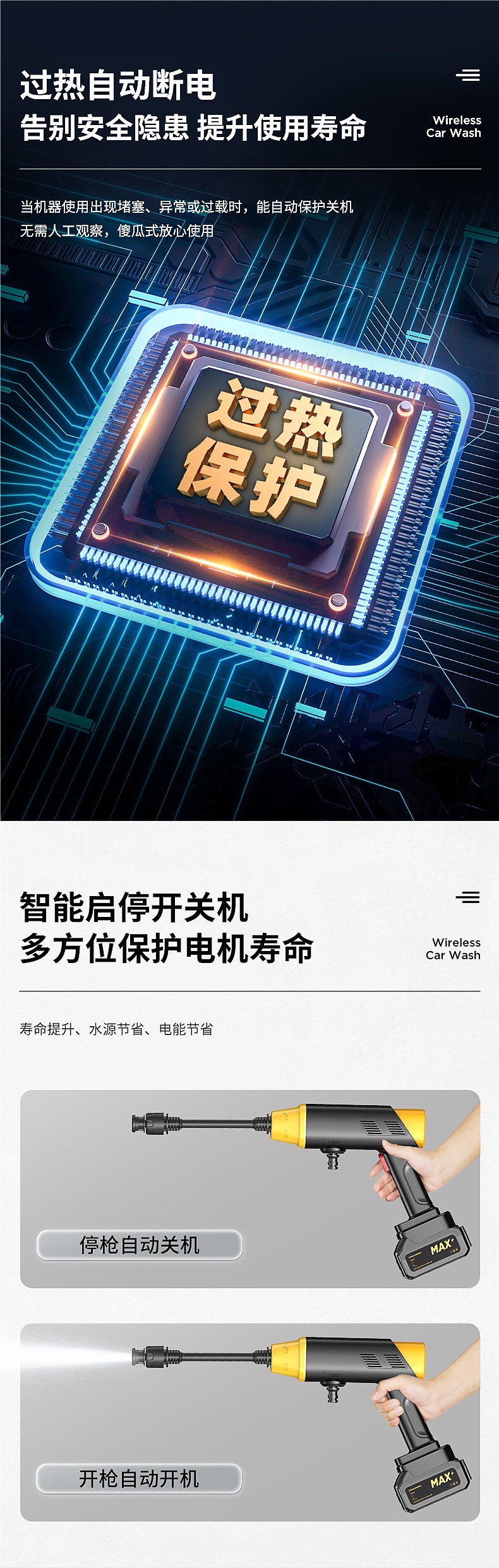 Zhigao Wireless Car Washing Machine High-Pressure Water Gun for Home and Car Use, Powerful Lithium Battery Rechargeable Booster Water Gun