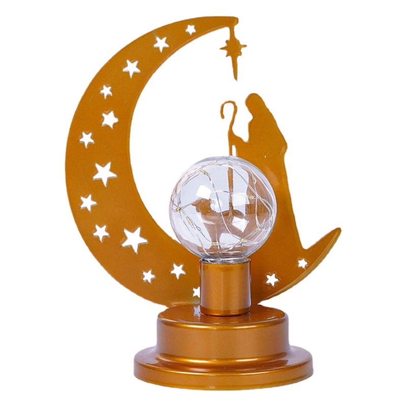 2024 nuevo LED Luna Castillo estrella hierro hueco vacaciones decoración de escritorio caja de batería forma luz de la noche