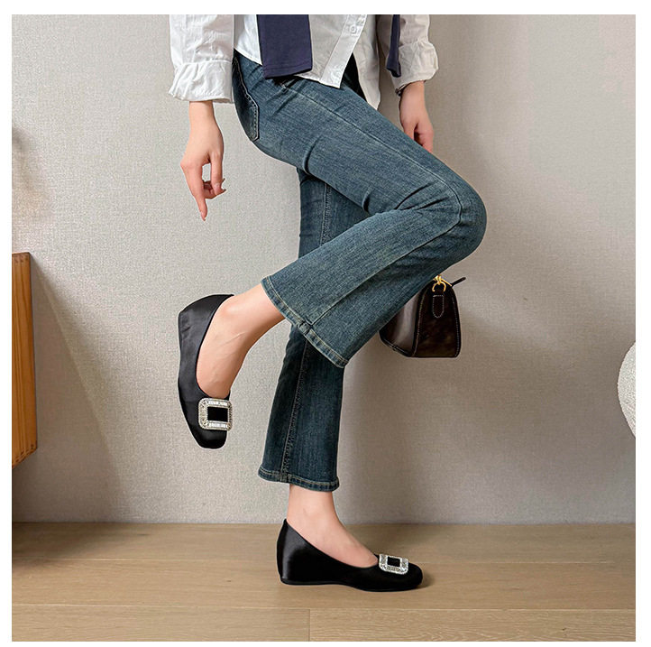 Giày bệt nữ mũi vuông khóa vuông cổ thấp chất liệu da lộn, phong cách công sở dễ phối đồ — Màu hồng, Màu nâu cà phê, màu đen chi tiết 28