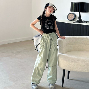 New Style Summer Thin Cargo Pants for Girls 2025 Trendy Quick-Dry Wide-Leg Pants for Children